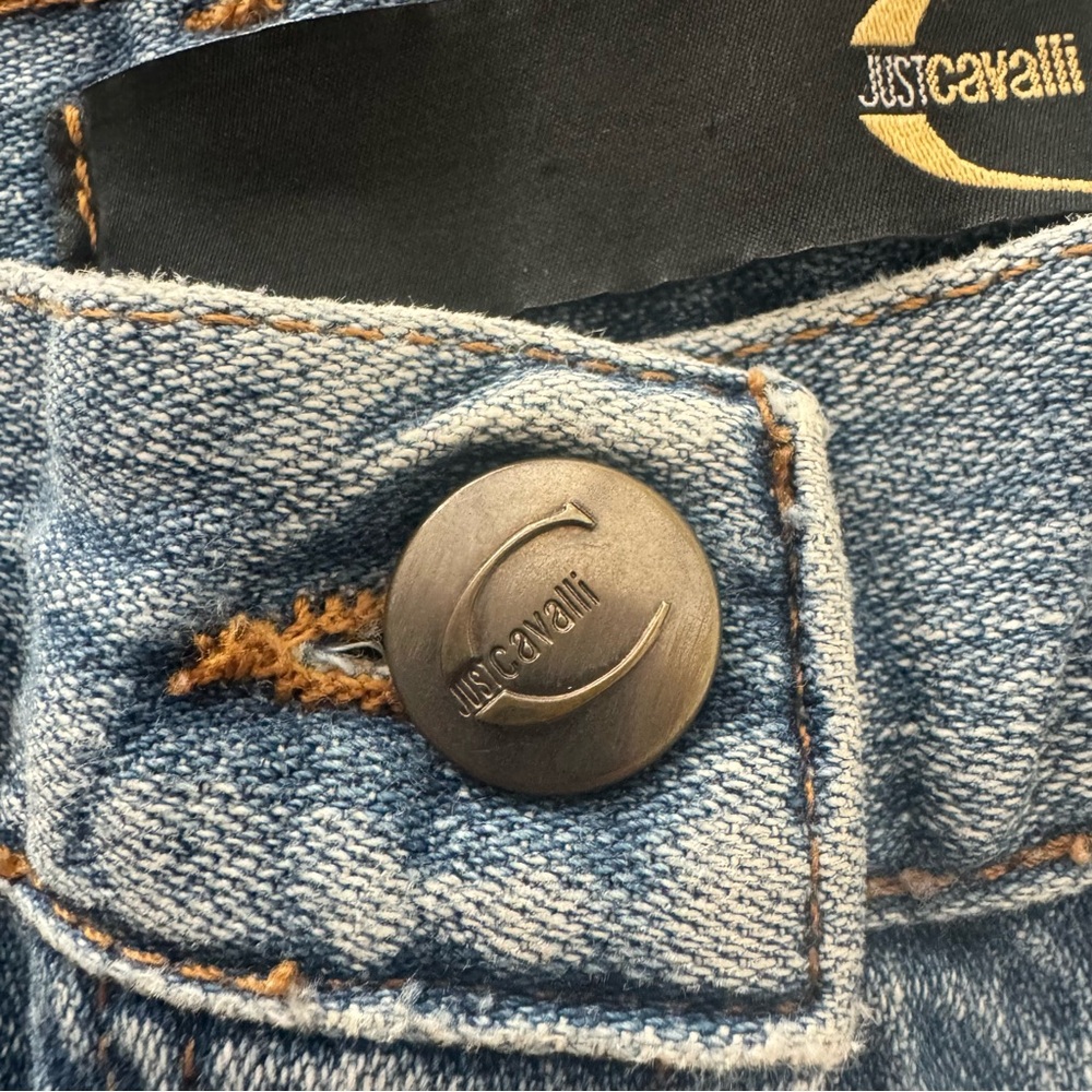 Y2K Just Cavalli Light Blue Denim Jeans FLARE Western Top Stitch Tall Long 29 43 - Picture 5 of 7